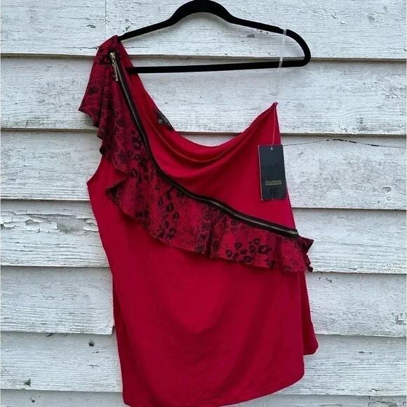 Rocawear red & black off the shoulder Snake Zipper Blouse plus size - Picture 2 of 6